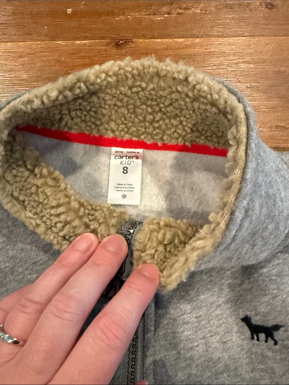 Carter's Grey Sherpa-Lined Quarter Zip Pullover with Tiny Black Dog size 8